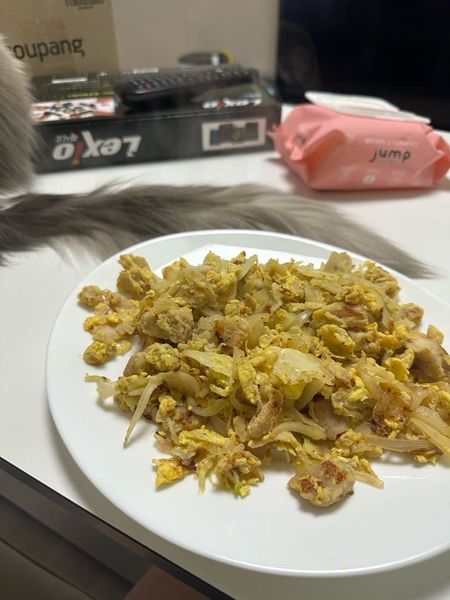 鶏むね肉とキャベツ・玉ねぎ・卵の炒め物のサムネイル