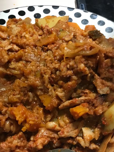 キムチ豚肉サツマイモカボチャ蒸しのサムネイル